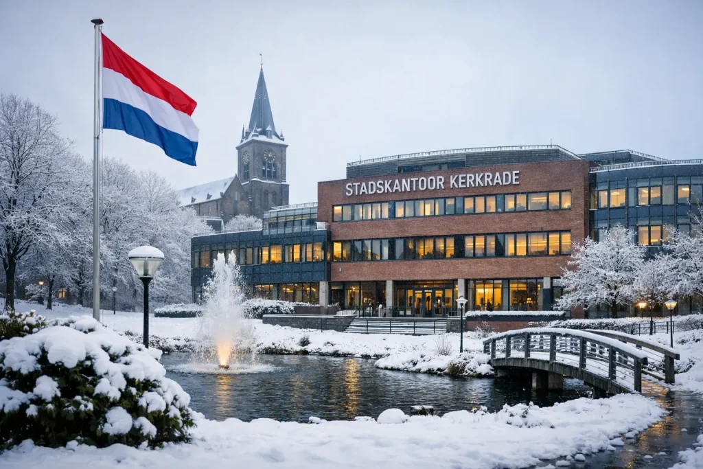 Ingang van het gemeentehuis in Kerkrade overdag