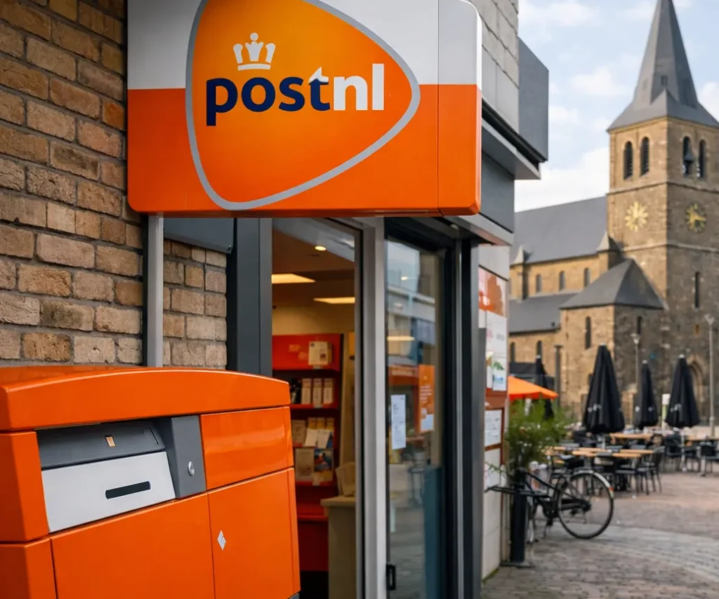 PostNL punt in Kerkrade centrum met kerk op de achtergrond