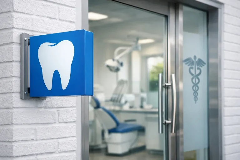 Moderne tandartspraktijk in Kerkrade met behandelkamer zichtbaar door glazen deur