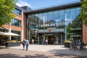 Bedrijven in Kerkrade Ingang van het stadskantoor in Kerkrade overdag